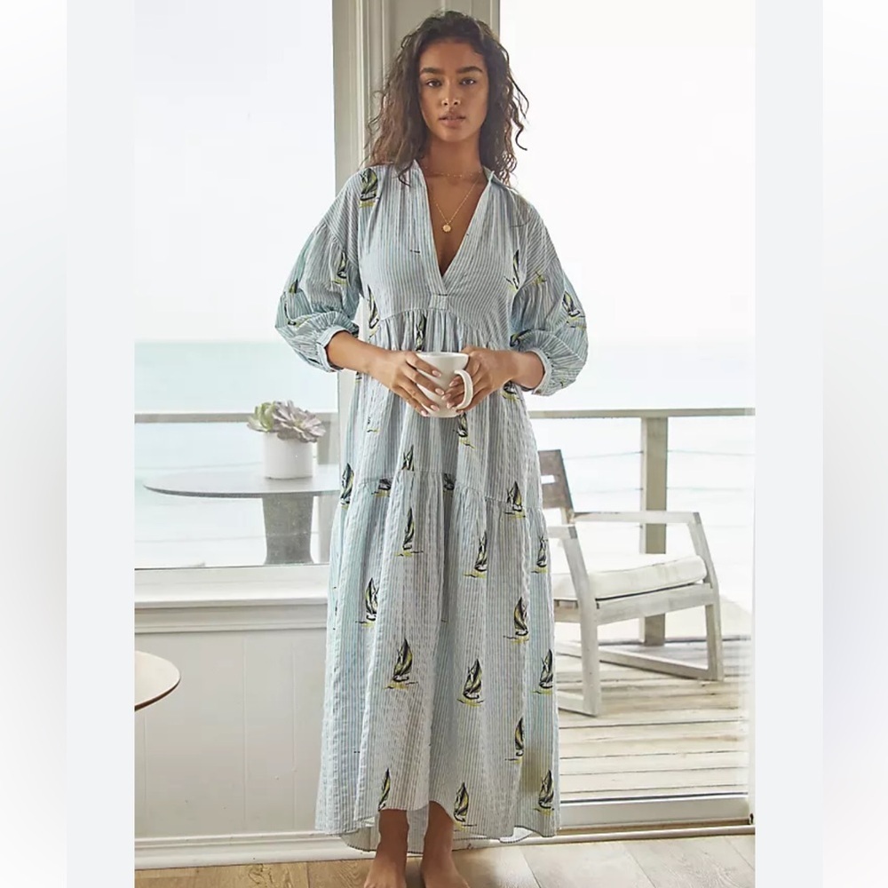 Anthropologie Somerset Light Blue Carolita Printed V-Neck Maxi Dress